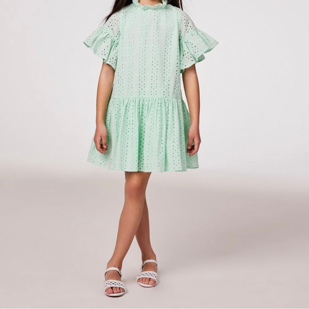 Janie and Jack mint green flutter sleeve eyelet dress 3T